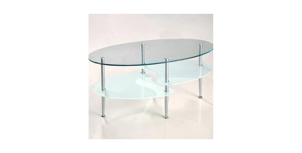 Slickblue Modern Oval Glass Coffee Table with Chrome Metal Legs