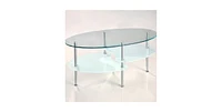 Slickblue Modern Oval Glass Coffee Table with Chrome Metal Legs