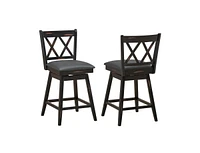 Slickblue Set of 2 Wood Counter Height Farmhouse Bar Stools with Swivel Cushioned Seat