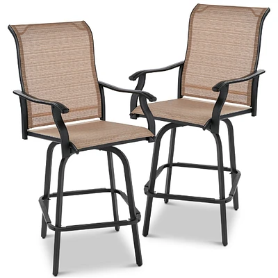 Slickblue Set of 2 Tan All-Weather Mesh Swivel Bar Stools for Outdoor Use