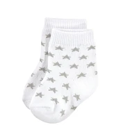 Hudson Baby Baby Boys Hudson Unisex Cotton Rich Newborn and Terry Socks, Gray White Star, 12-24 Months
