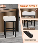 Dyhome Counter Height Bar Stools Set of 4, 27 Inches Modern Kitchen Bar Stools, Metal Legs Backless Saddle Stool Chair for Kitchen Island, Dining Room