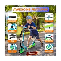Hurtle Foldable Kick Scooter With Adjustable Handlebar - Teal Blue