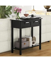Gouun Narrow Console Table with Drawers and Open Storage Shelf