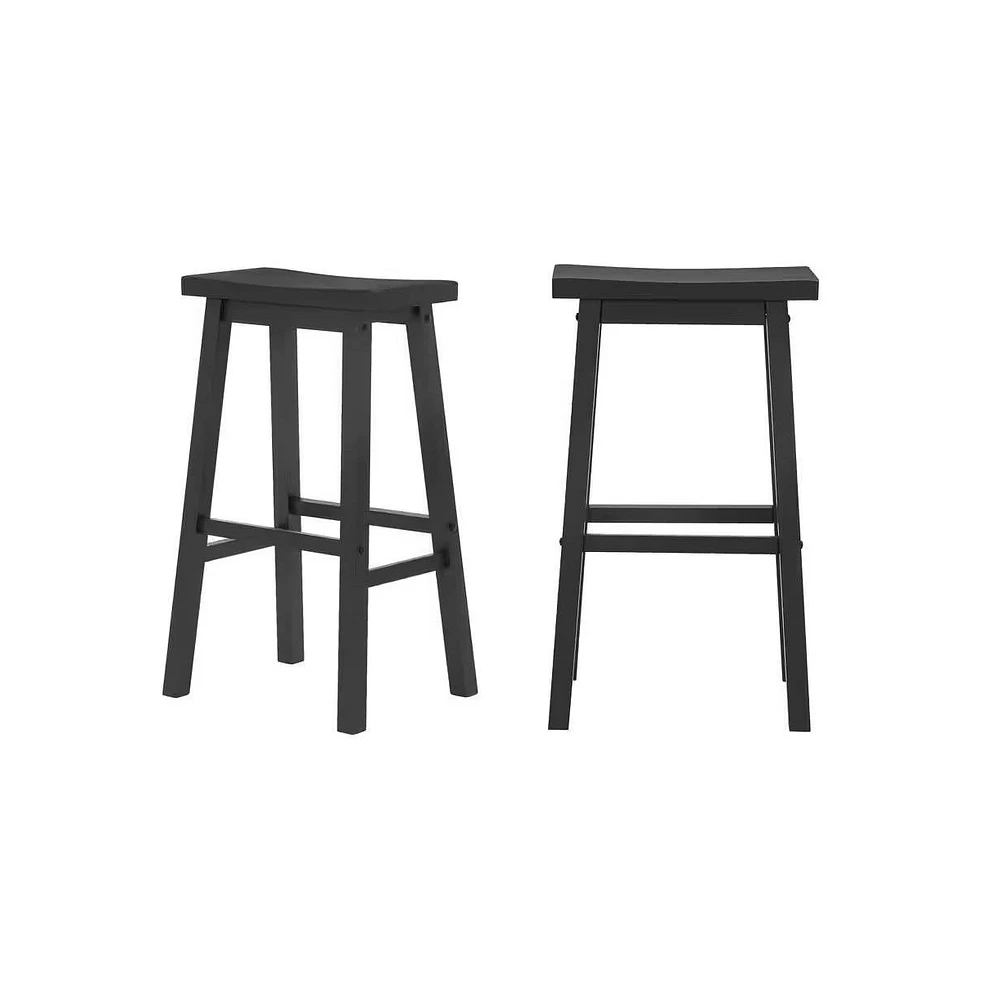 Slickblue Set of 2 Farmhouse Bar Height Saddle Seat Barstools Wood Finish