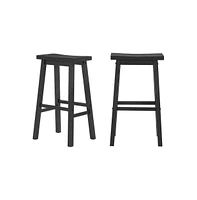 Slickblue Set of 2 Farmhouse Bar Height Saddle Seat Barstools Wood Finish