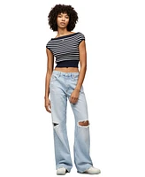 Tommy Jeans Women's Off-The-Shoulder Striped Cotton Sweater