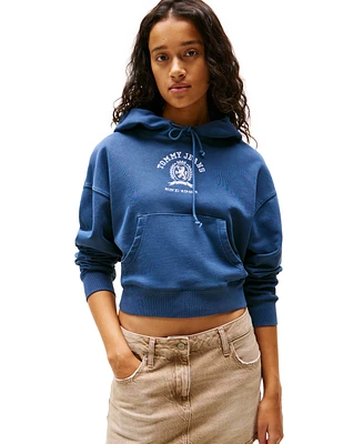 Tommy Jeans Women's Cropped Varsity Crest Cotton Hoodie Sweatshirt