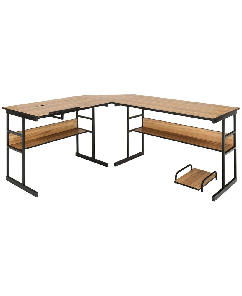 Gouun L-Shaped Computer Desk with Tiltable Tabletop