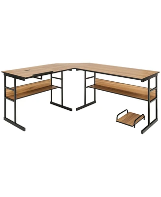 Gouun L-Shaped Computer Desk with Tiltable Tabletop