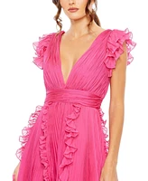 Mac Duggal Women's Pleated Ruffle Cap Sleeve Flowy A Line Gown