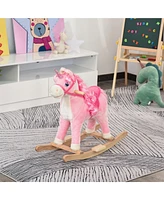 Qaba Kids Rocking Horse, Ride on Unicorn w/ Wooden Base, Tail Wag & Sounds