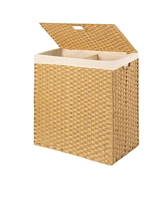 Slickblue Folding 2-Bin Laundry Hamper with Handles for Convenient Sorting