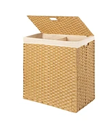 Slickblue Folding 2-Bin Laundry Hamper with Handles for Convenient Sorting