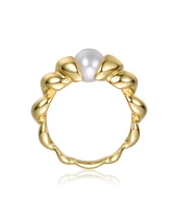 Genevive Sterling Silver 14K Gold Plated with Freshwater Pearl Scalloped Seashell Ring