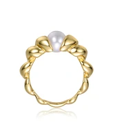 Sterling Silver 14K Gold Plated with Freshwater Pearl Scalloped Seashell Ring