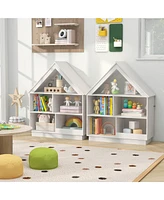 Costway Wooden Kids Dollhouse Bookshelf with Open Shelves Anti-toppling System Bookcase