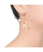 Sterling Silver 14K Gold Plated with Genuine Freshwater Pearl Geometrical Drop Earrings