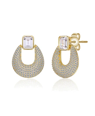 14k Gold Plated Puffed U-Shaped Front-Facing Dangle Earrings