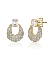 14k Gold Plated Puffed U-Shaped Front-Facing Dangle Earrings