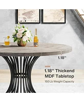 Tribesigns Round Dining Table for 4-6 People, 47-Inch Farmhouse Dinning Room Circle Kitchen Table, Industrial Dinner with Metal Base K