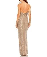 Mac Duggal Women's One Shoulder Ruched Side Front Slit Sequin Gown