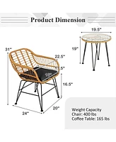 Gouun 3 Pieces Rattan Furniture Set with Cushioned Chair Table