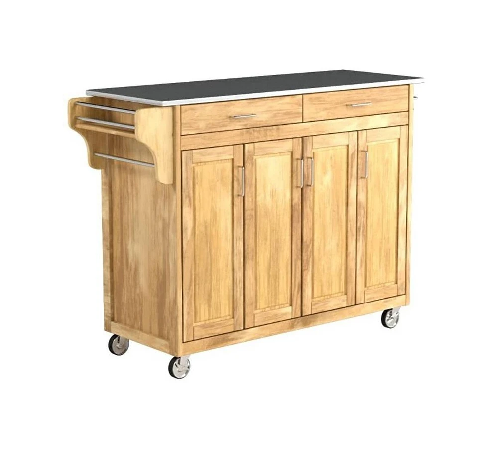 Slickblue Stainless Steel Top Wooden Kitchen Cart Island with Casters