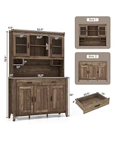 Gouun Kitchen Freestanding Hutch Cabinet with Microwave Countertop