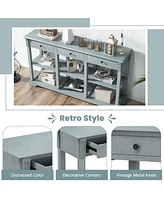 Gouun 58 Inch Retro Console Table with 3 Drawers and Open Shelves Rectangular Entryway Table