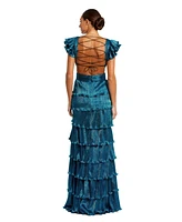 Mac Duggal Women's Ruffle Tiered Criss Cross Lace Up Gown