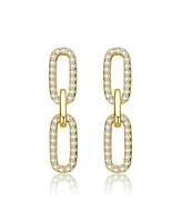 Genevive Sterling Silver 14k Gold Plated with Cubic Zirconia Triple Link Chain Dangle Earrings