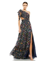 Mac Duggal Women's Tied One Shoulder Cut-Out Flowy Gown