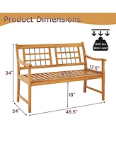 Gouun Patio Acacia Wood Bench with Curved Armrests Slatted Seat and Backrest
