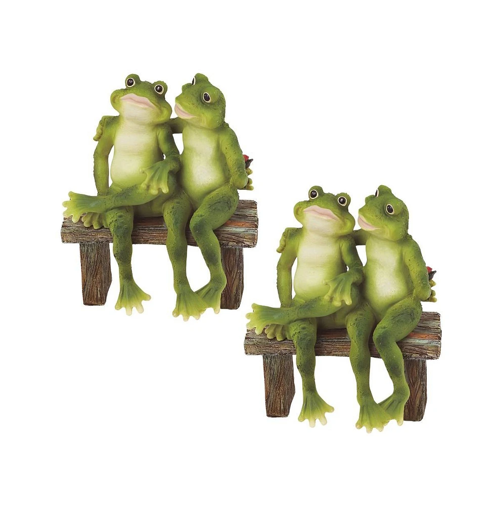 Fc Design "2-pc Gift Set" 5"H Frog Couple Sitting on Bench Statue Animal Figurine Statue Ornament Home Room Office Decor and Perfect Gift Ideas for Ho