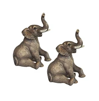 Fc Design "2-pc Gift Set" 6"H Wildlife Sitting Elephant with Trunk Up Figurine Statue Ornament Home Room Office Decor and Perfect Gift Ideas for House