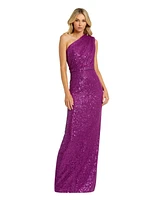 Mac Duggal Women's Sequined Ruched One Shoulder Gown