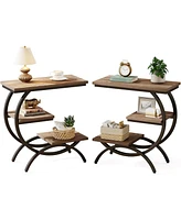 Tribesigns C-Shaped End Table Set of 2, Industrial 3-Tier Small Side for Couch, Wood Bedside Snack with Storage Shelves Liv