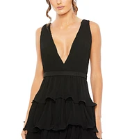 Mac Duggal Women's Sleeveless Ruffle Tiered V Neck Gown