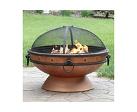 Slickblue Cauldron Steel Wood-Burning Fire Pit with Spark Screen for Safe Outdoor Enjoyment