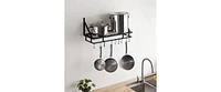 Slickblue Matte Stainless Steel Wall Mounted Pot Rack with 10 Hanging Hooks