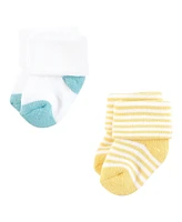 Hudson Baby Boys Cotton Rich Newborn And Terry Socks, Sunshine Clouds, 0-6 Months