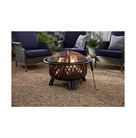 Slickblue 30-inch Black Steel Outdoor Fire Pit Grill with Screen and Poker