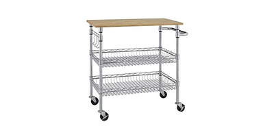 Slickblue Kitchen Island Cart with Wood Top and 2 Bottom Storage Shelves on Wheels