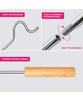 Florida Brands Closet Reacher Pole with Hook and Wooden Handle. Adjustable 2.75 to 5 Feet