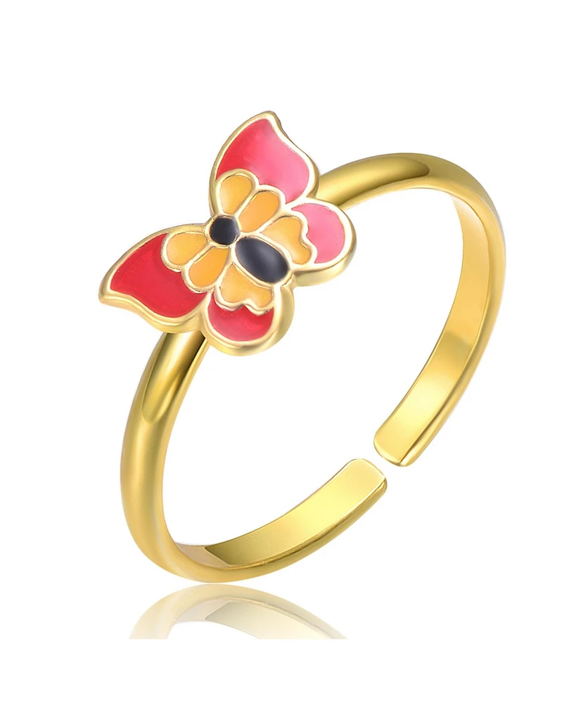 GiGiGirl 14k Gold Plated Colorful Enamel Butterfly Adjustable Ring