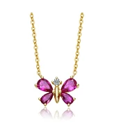 GiGiGirl Sterling Silver 14K Gold Plated Butterfly Necklace with Red Cubic Zirconia