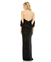 Mac Duggal Women's Sequined Draped Sleeveless Keyhole Cowl Back Gown