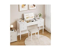 gaomon 47" Makeup Vanity Desk with Flip Top Mirror and Lights, 3 Lighting Mode, 3 in 1 Vanity Table with 5 Drawers