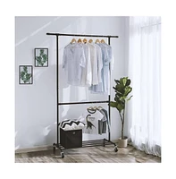 Slickblue Modern Industrial Garment Rack with Bottom Rod for Clothing Storage and Organization